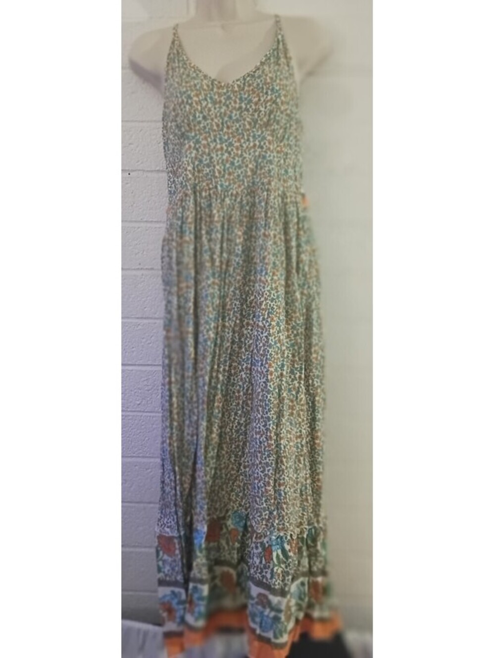 Floral Pattern Women's Maxi Dress with Adjustable Spaghetti Straps Size 8